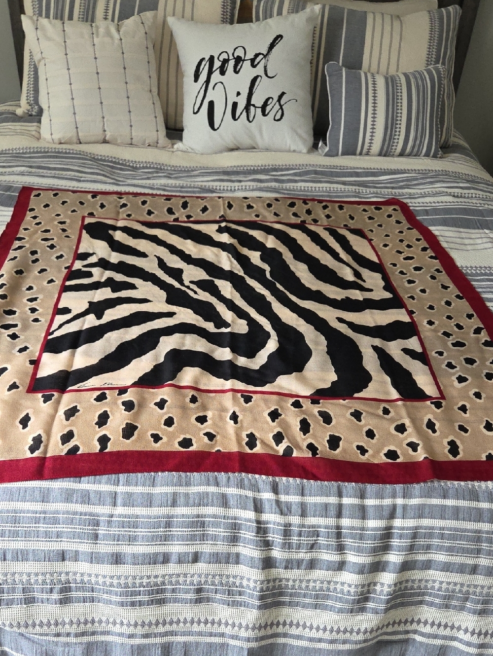 Anne Klein Vintage Beige and Black Animal Print Scarf Small Callout